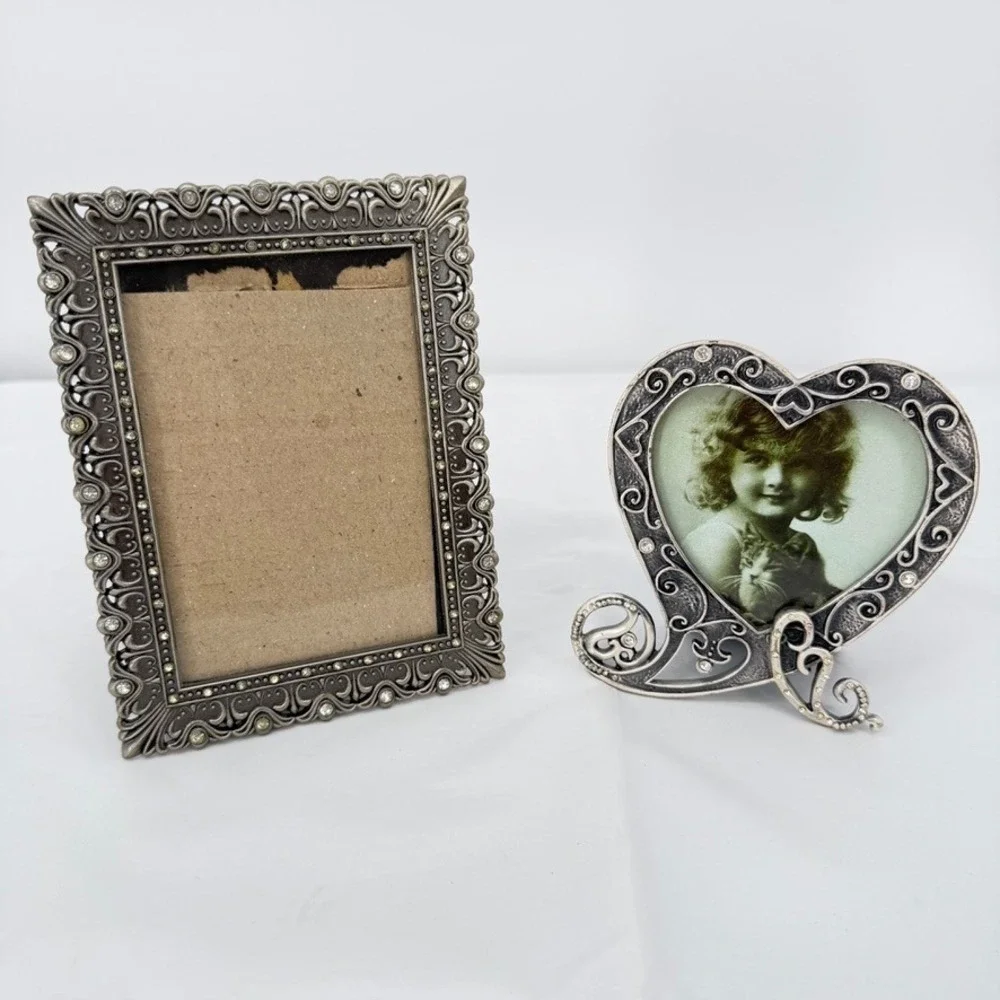 Picture Frame Set of 2 Rhinestone Ornate Victorian Romantic Filigree Decor